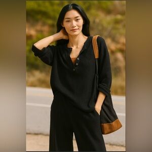 Electric & Rose‎ Kate Waffle Knit Henley Long Sleeve Shirt